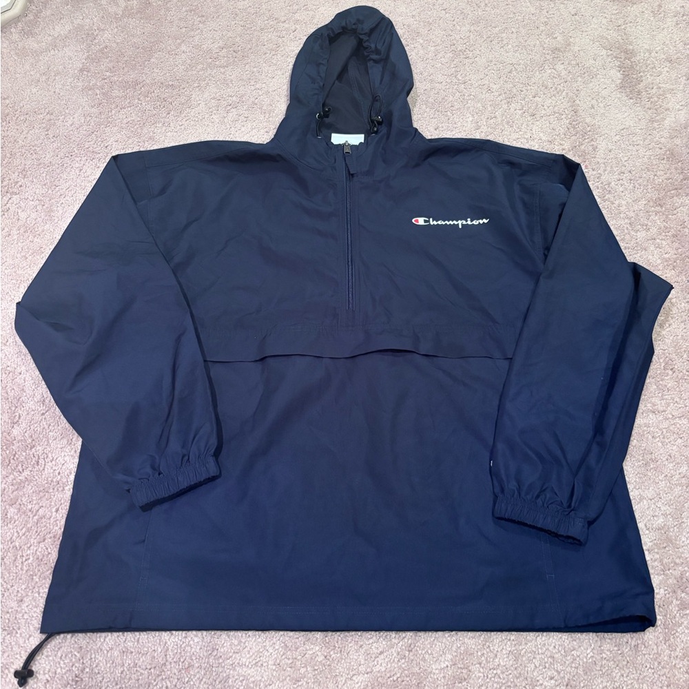 Champion Navy and White Hooded Pullover Anorak